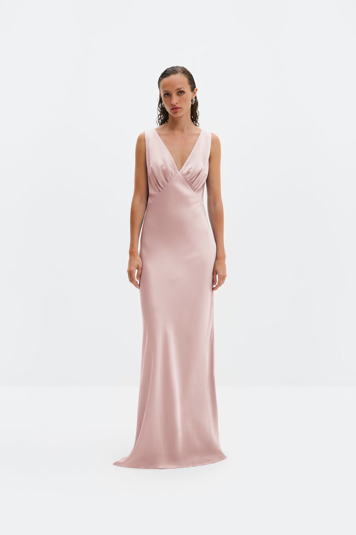 Thelma Open Back Satin Maxi Dress Blush | Kjoler | Smuk