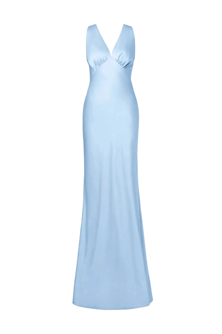 Thelma Open Back Satin Maxi Dress Dusty Blue | Kjoler | Smuk