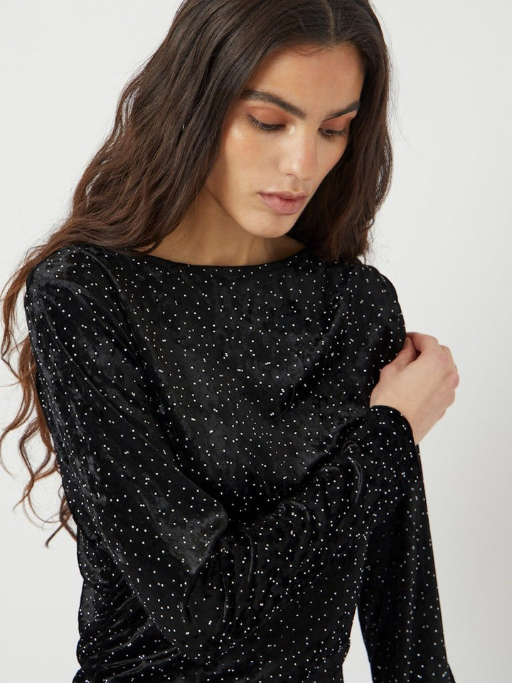Tillia Ls Velvet Long Dress Black W Rhinestones | Kjoler | Smuk - Dameklær på nett