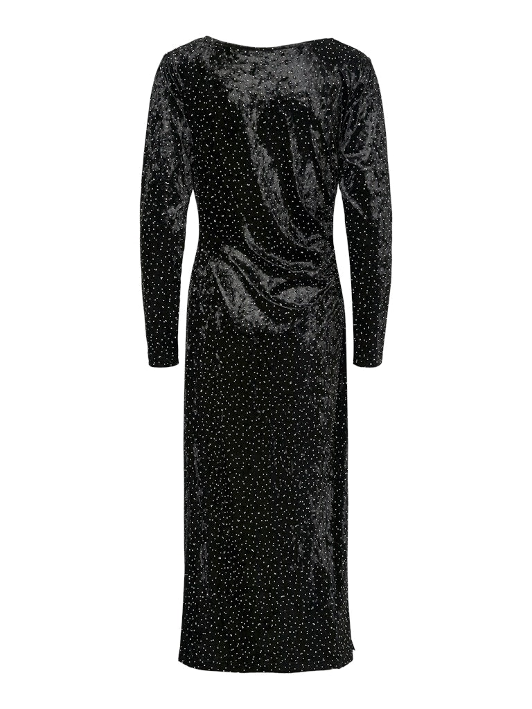 Tillia Ls Velvet Long Dress Black W Rhinestones | Kjoler | Smuk - Dameklær på nett