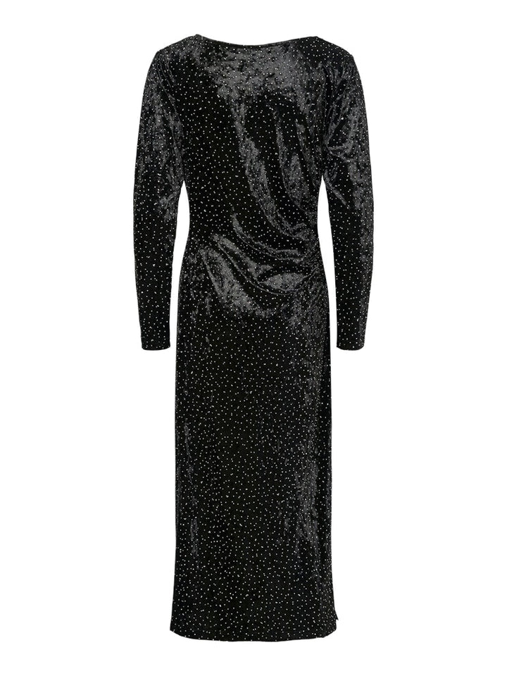 Tillia Ls Velvet Long Dress Black W Rhinestones | Kjoler | Smuk - Dameklær på nett