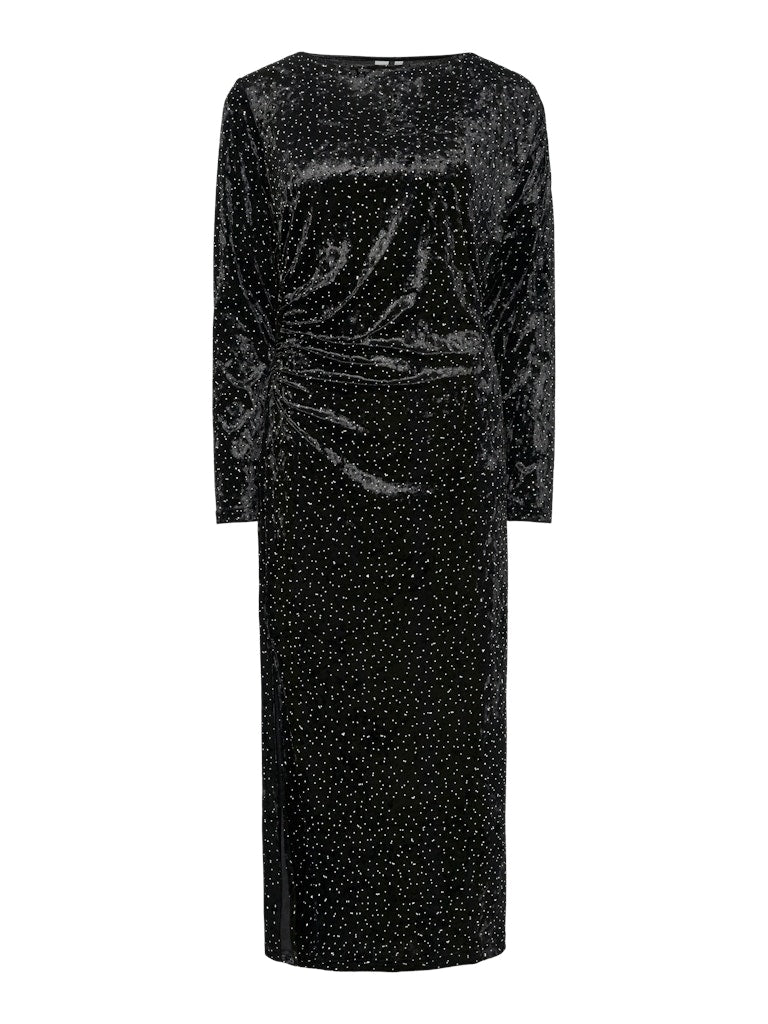 Tillia Ls Velvet Long Dress Black W Rhinestones | Kjoler | Smuk - Dameklær på nett