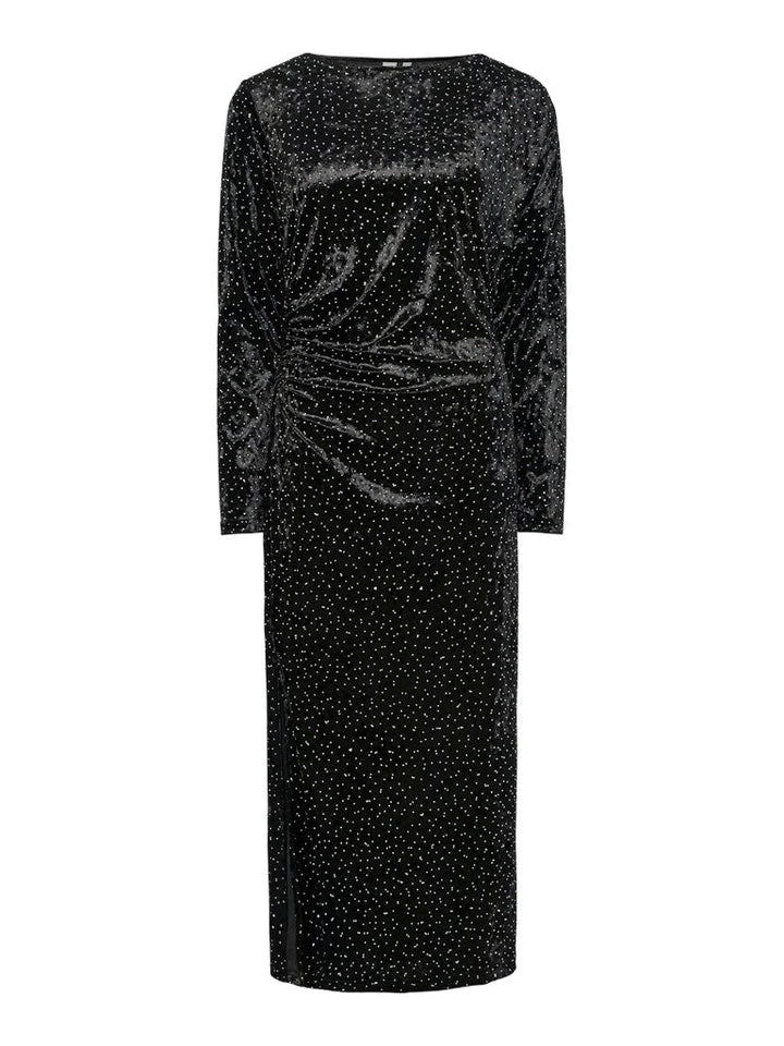 Tillia Ls Velvet Long Dress Black W Rhinestones | Kjoler | Smuk - Dameklær på nett