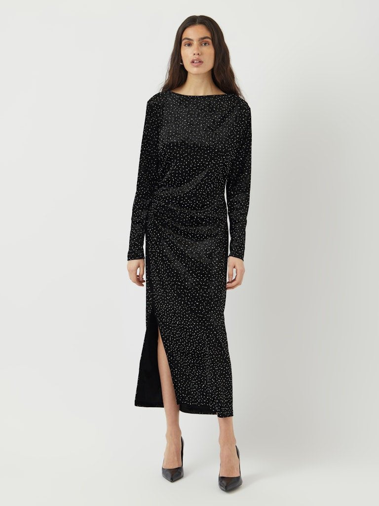 Tillia Ls Velvet Long Dress Black W Rhinestones | Kjoler | Smuk - Dameklær på nett