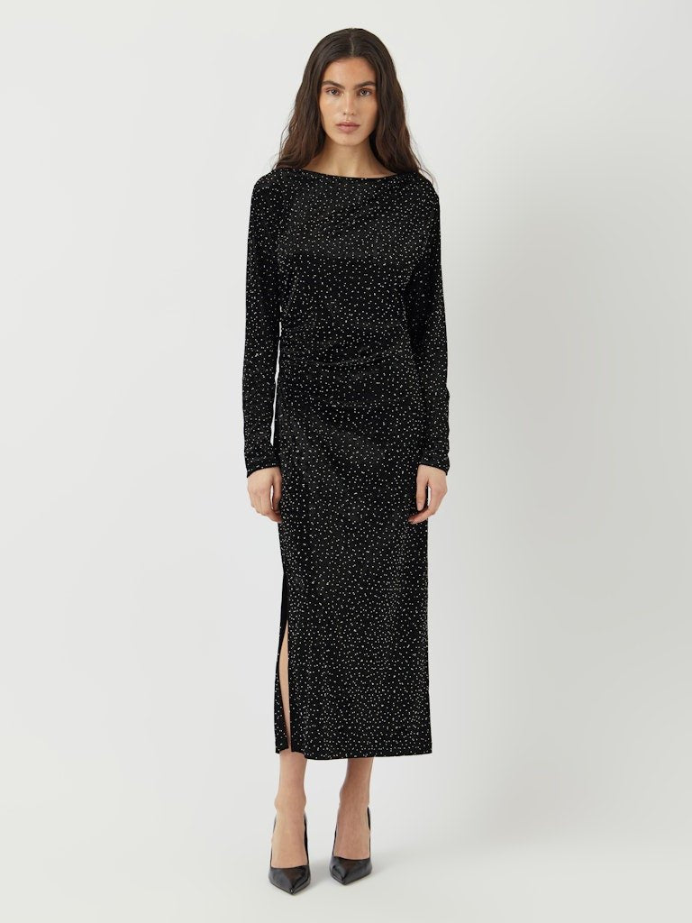 Tillia Ls Velvet Long Dress Black W Rhinestones | Kjoler | Smuk - Dameklær på nett