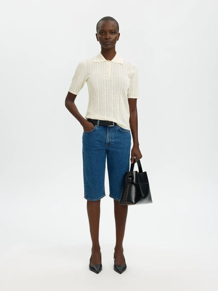 Toledo Structure 2/4 Knit Polo Neck Snow White | Genser | Smuk