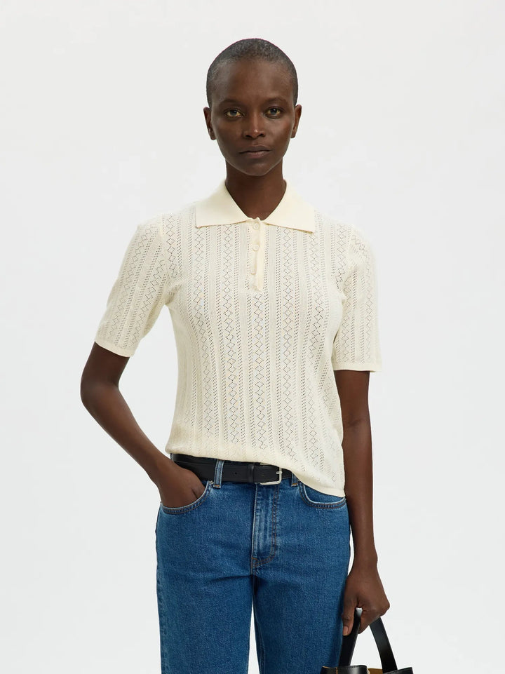 Toledo Structure 2/4 Knit Polo Neck Snow White | Genser | Smuk