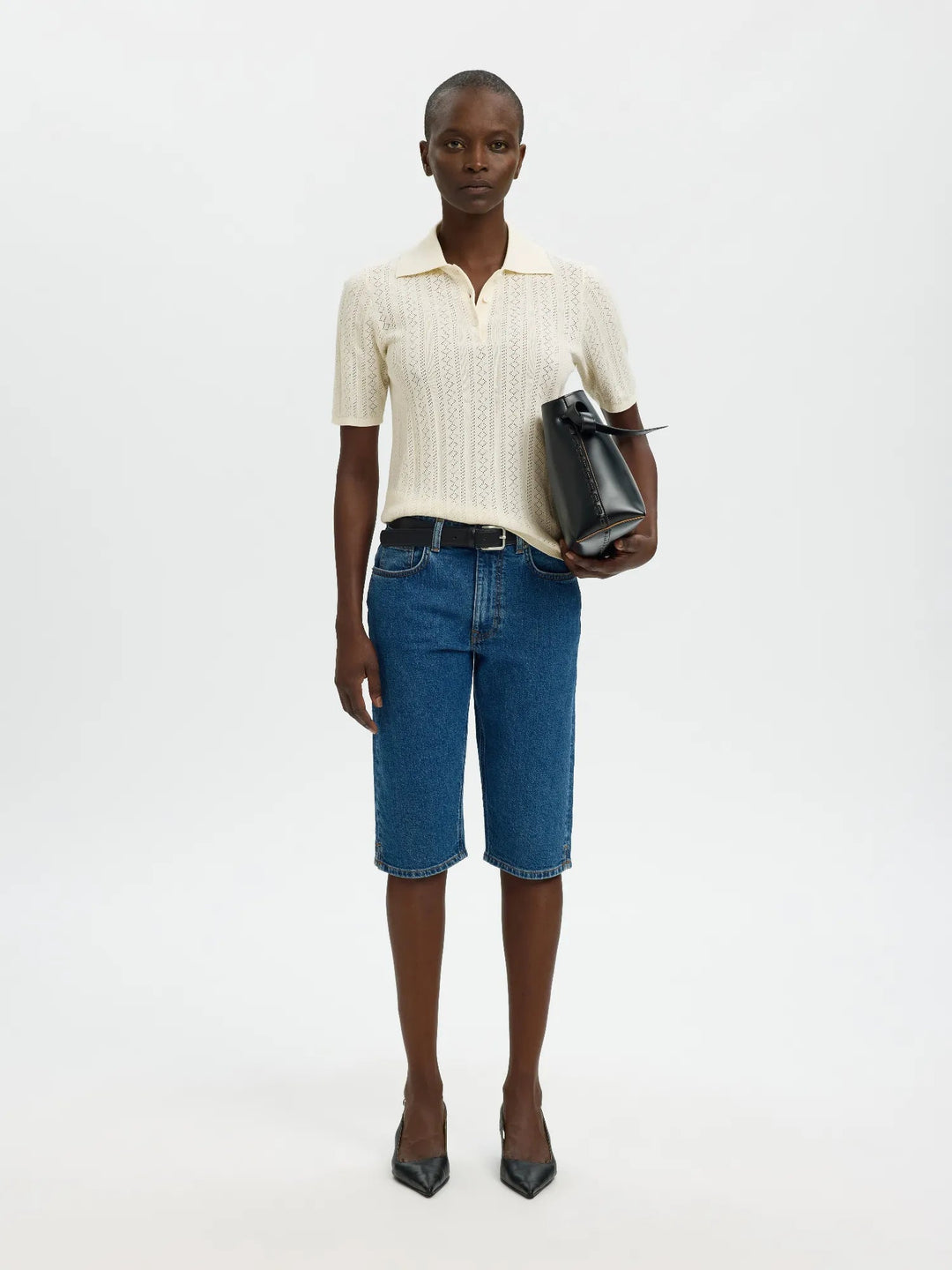 Toledo Structure 2/4 Knit Polo Neck Snow White | Genser | Smuk