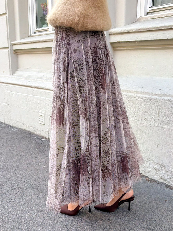 Tyll Print Midi Skirt Choco | Skjørt | Smuk