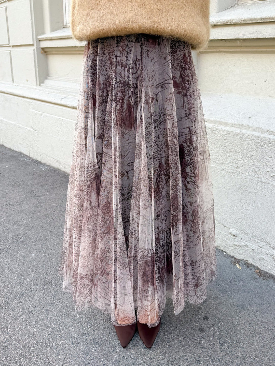 Tyll Print Midi Skirt Choco | Skjørt | Smuk