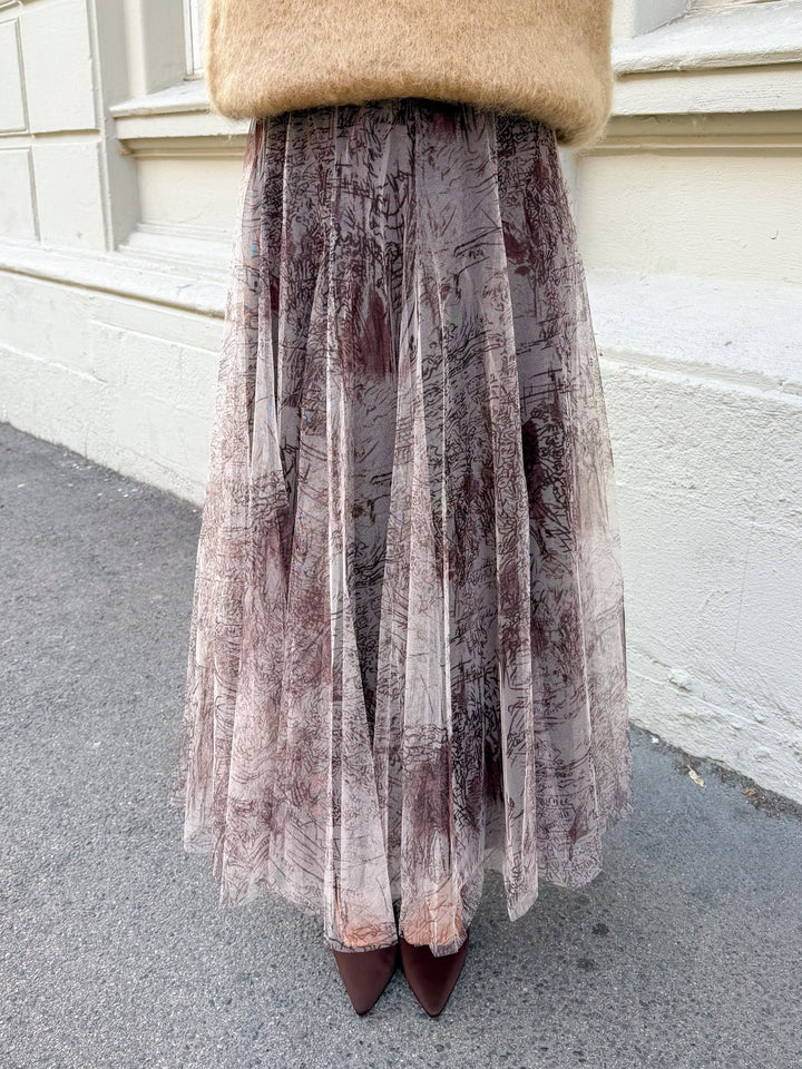 Tyll Print Midi Skirt Choco | Skjørt | Smuk