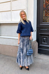 Tyll Print Midi Skirt Navy