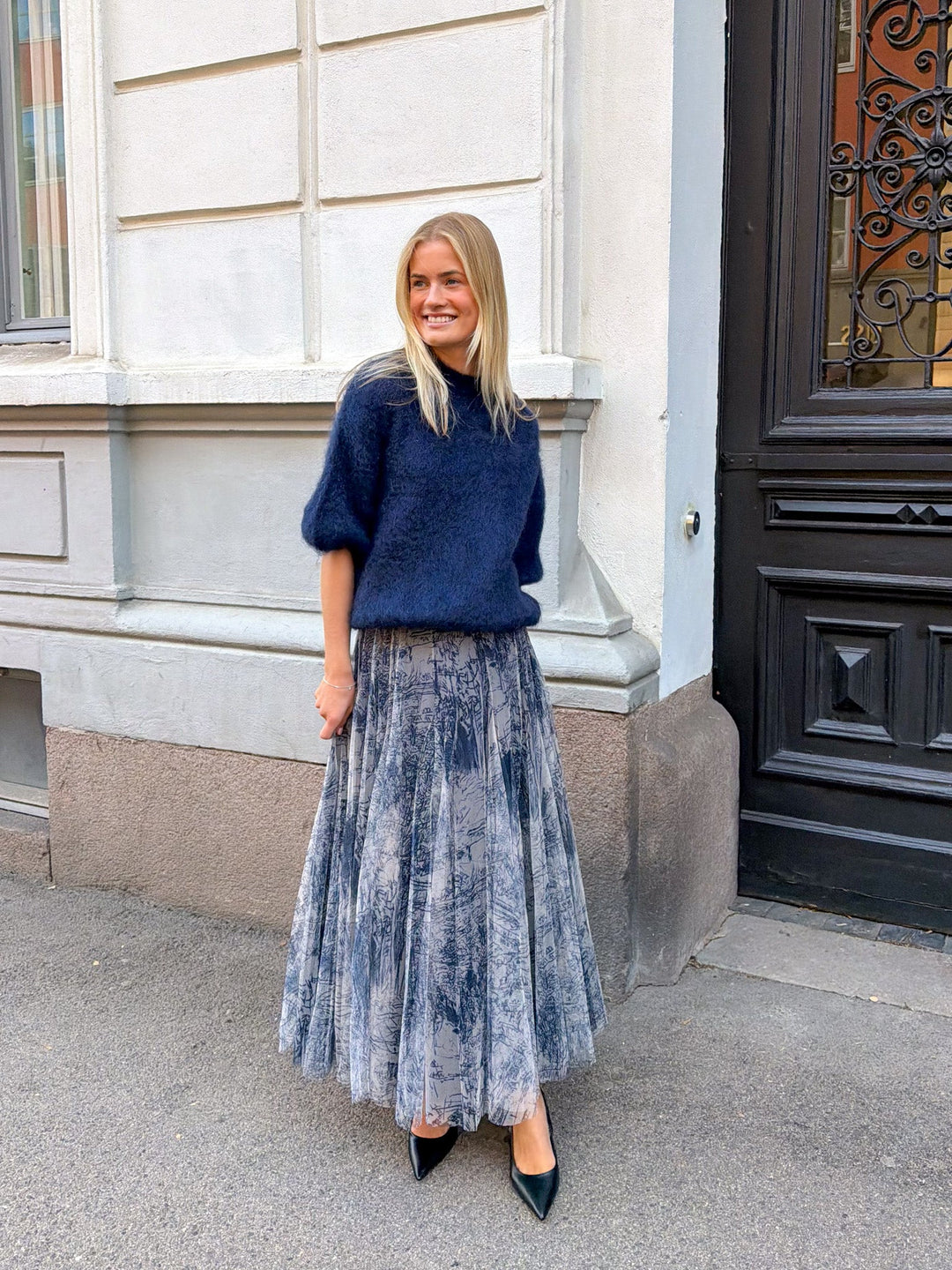 Tyll Print Midi Skirt Navy | Skjørt | Smuk