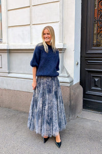 Tyll Print Midi Skirt Navy