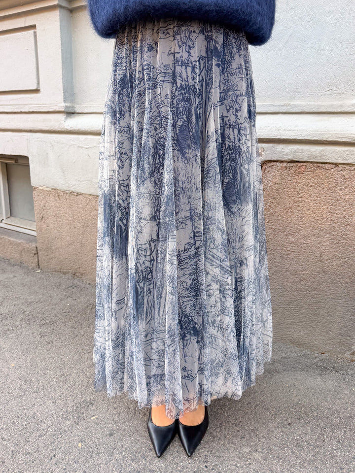 Tyll Print Midi Skirt Navy | Skjørt | Smuk