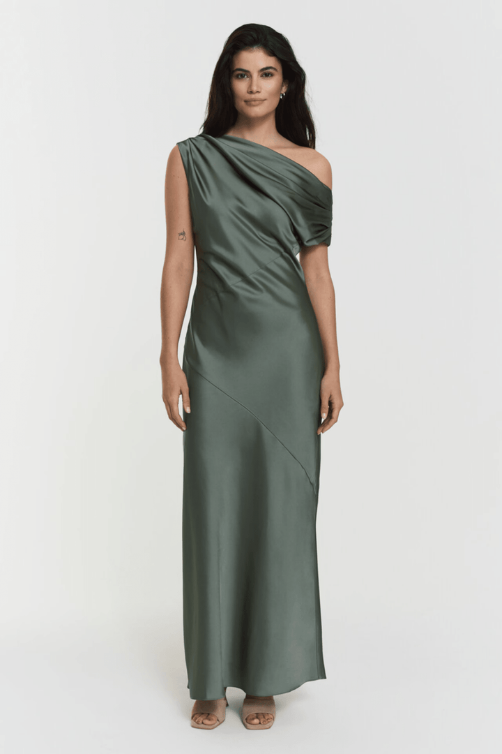 Vanessa Satin Dress Agave Green | Kjoler | Smuk