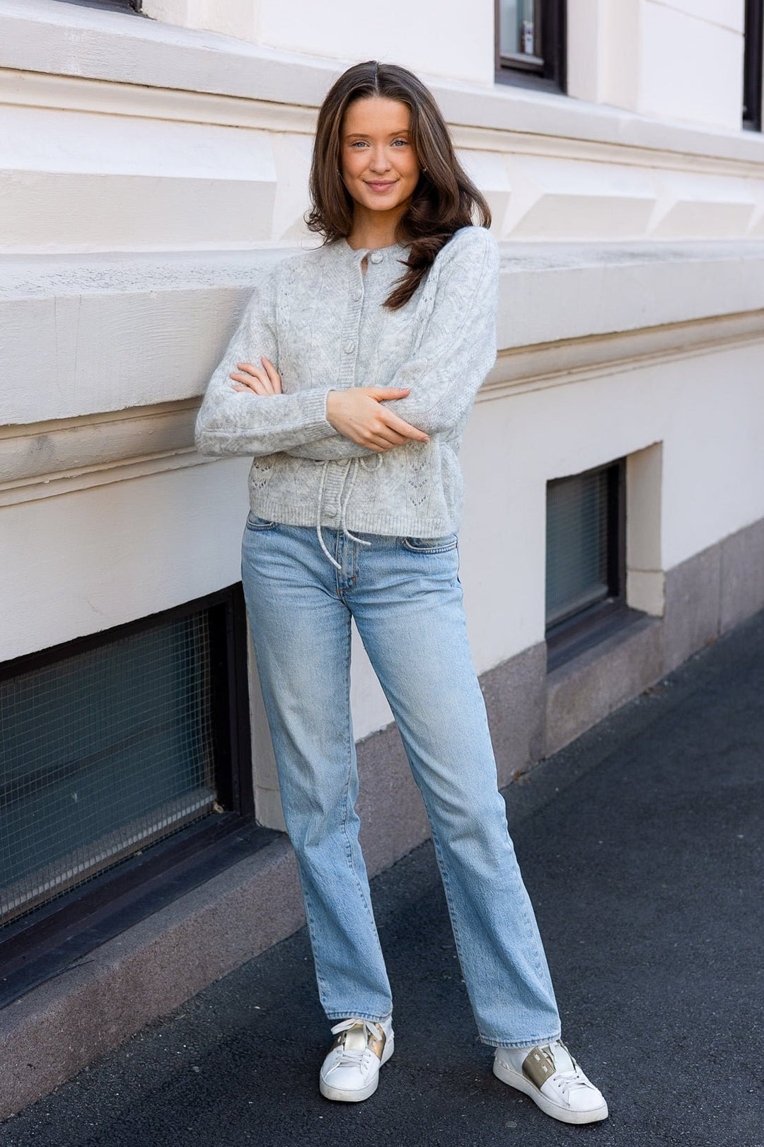 Vera Ls Knit Belt Cardigan Light Grey Melange