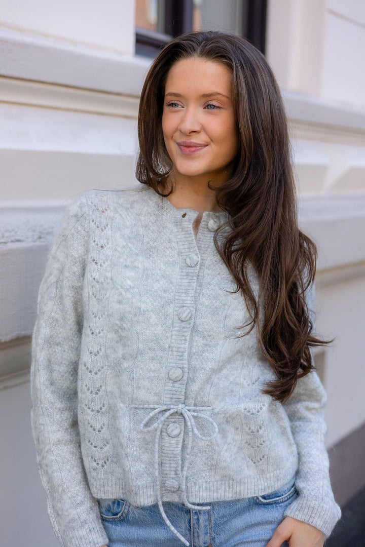 Vera Ls Knit Belt Cardigan Light Grey Melange