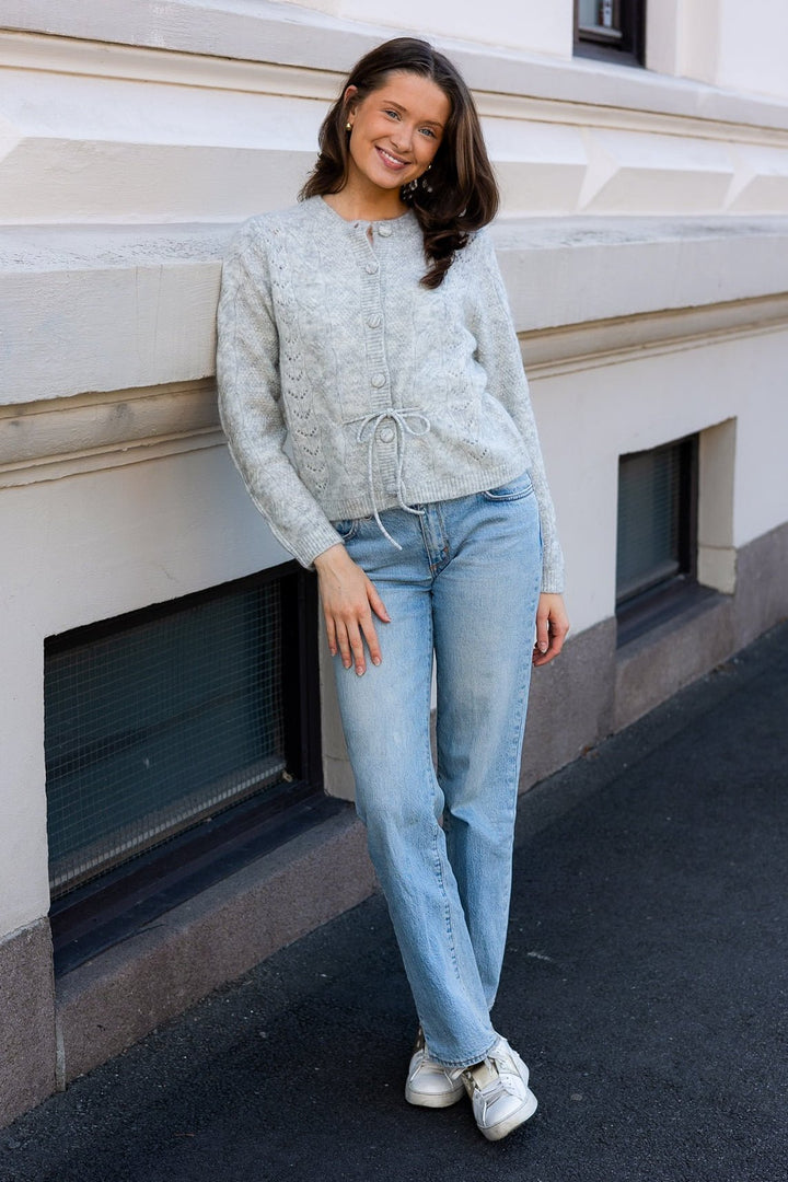 Vera Ls Knit Belt Cardigan Light Grey Melange