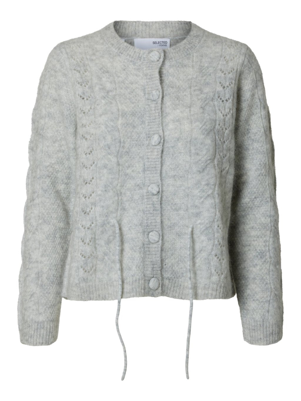 Vera Ls Knit Belt Cardigan Light Grey Melange