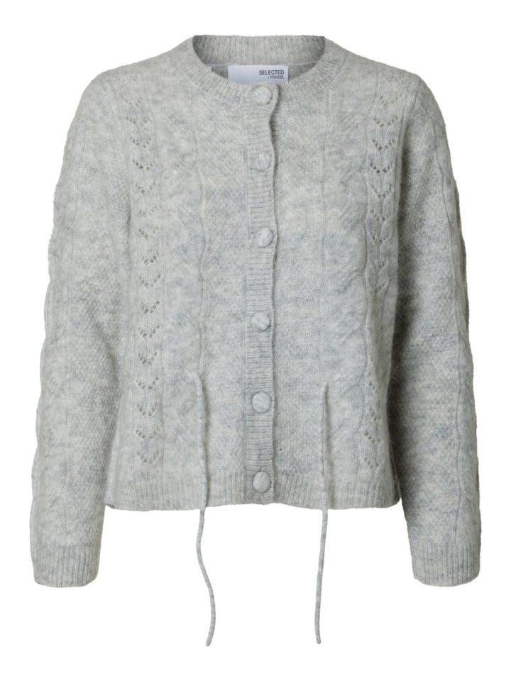 Vera Ls Knit Belt Cardigan Light Grey Melange