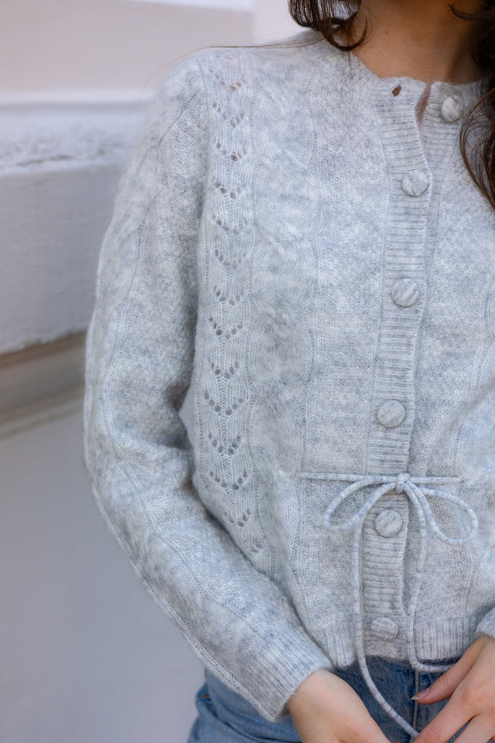 Vera Ls Knit Belt Cardigan Light Grey Melange