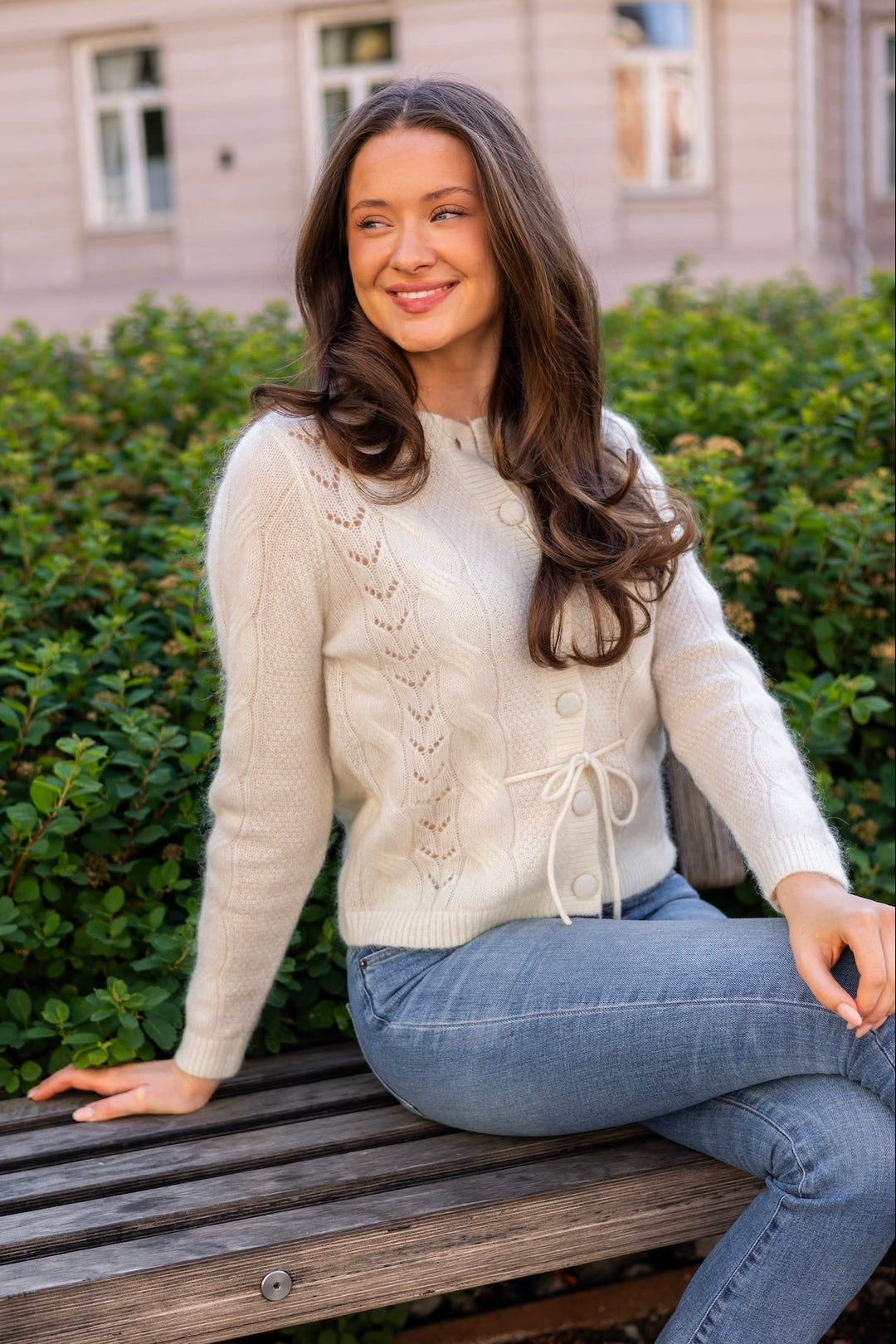 Vera Ls Knit Belt Cardigan Snow White | Genser | Smuk - Dameklær på nett