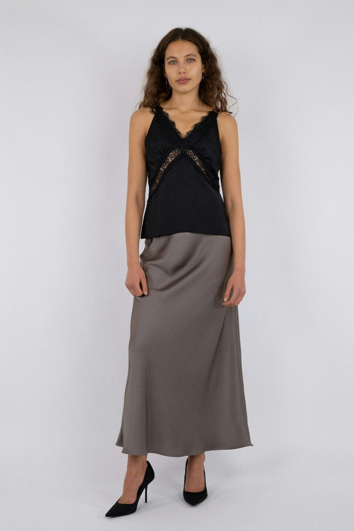 Vicky Heavy Sateen Skirt Warm Grey | Skjørt | Smuk - Dameklær på nett