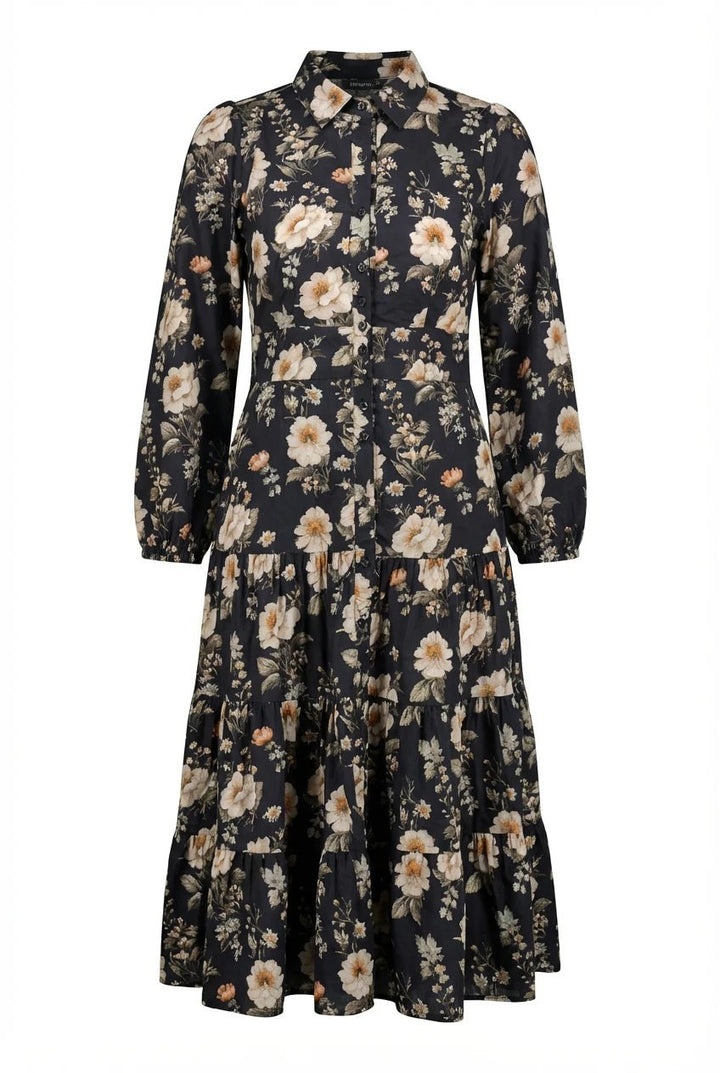 Vicky Midi Dress Antique Black Poplin | Kjoler | Smuk