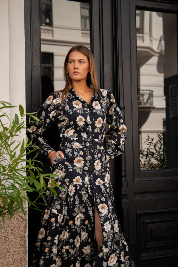 Vicky Midi Dress Antique Black Poplin | Kjoler | Smuk - Dameklær på nett