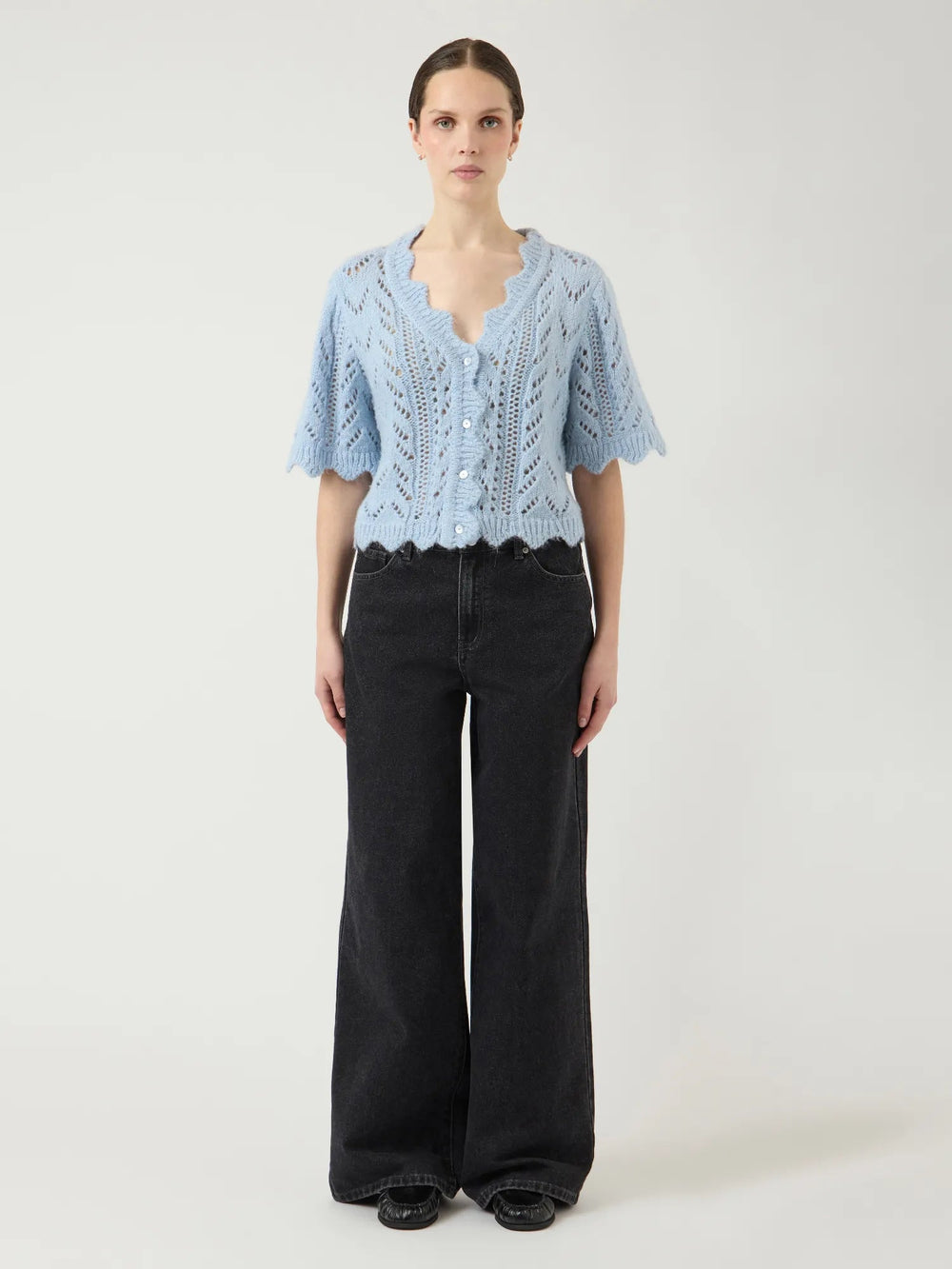 Vienna Ss Knit Cardigan Skyway W. White Melange | Genser | Smuk