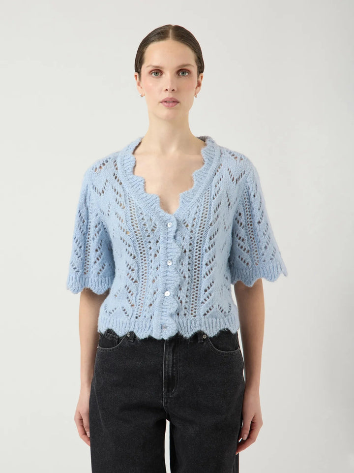 Vienna Ss Knit Cardigan Skyway W. White Melange | Genser | Smuk
