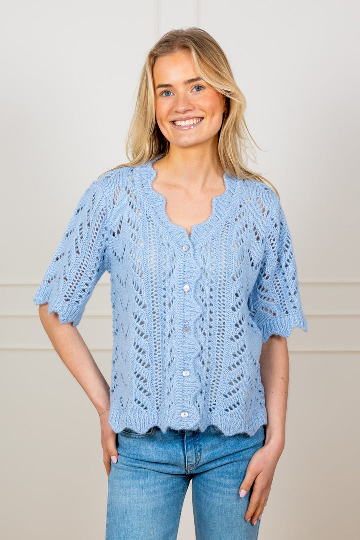 Vienna Ss Knit Cardigan Skyway W. White Melange | Genser | Smuk