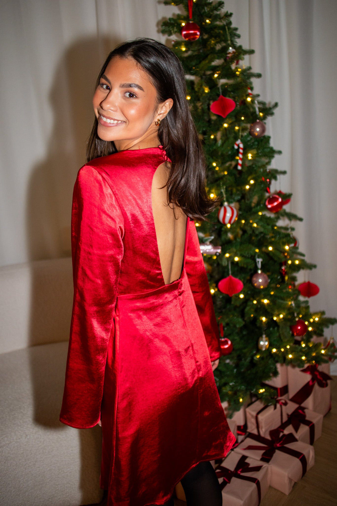 Vima Ls Open Back Dress Jester Red | Kjoler | Smuk