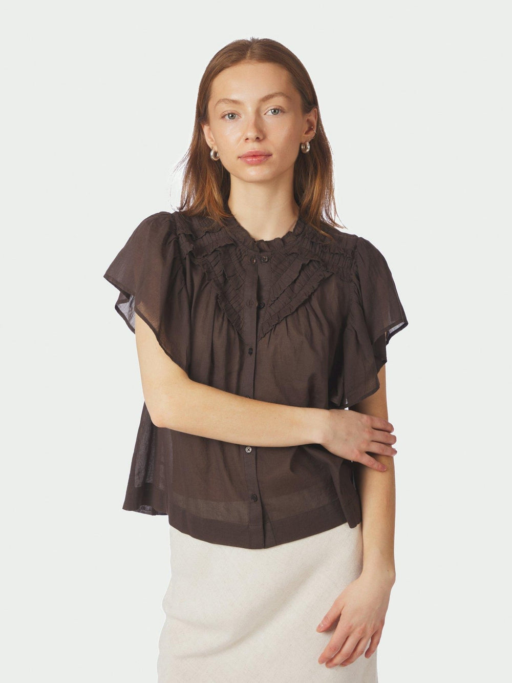 Vinsa S Voile Top Dark Brown | Topper | Smuk