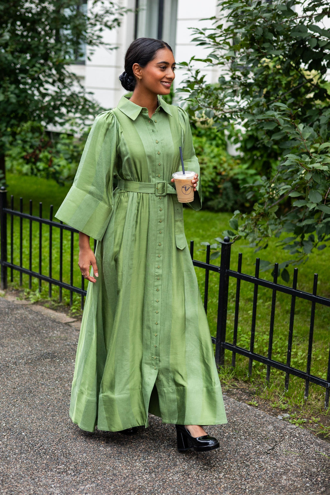 Viscose Collared Dress Green Viscose Collared Dress Green