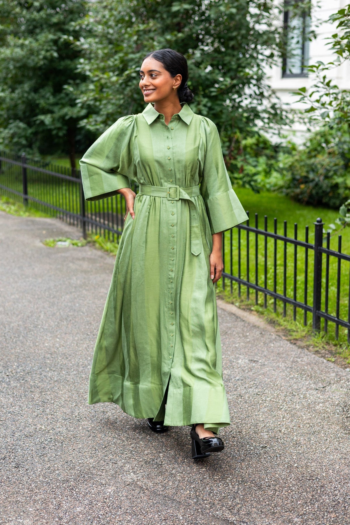 bytimo green dress Bytimo Ruffled Floral Maxi Dress In Green - 30% Off