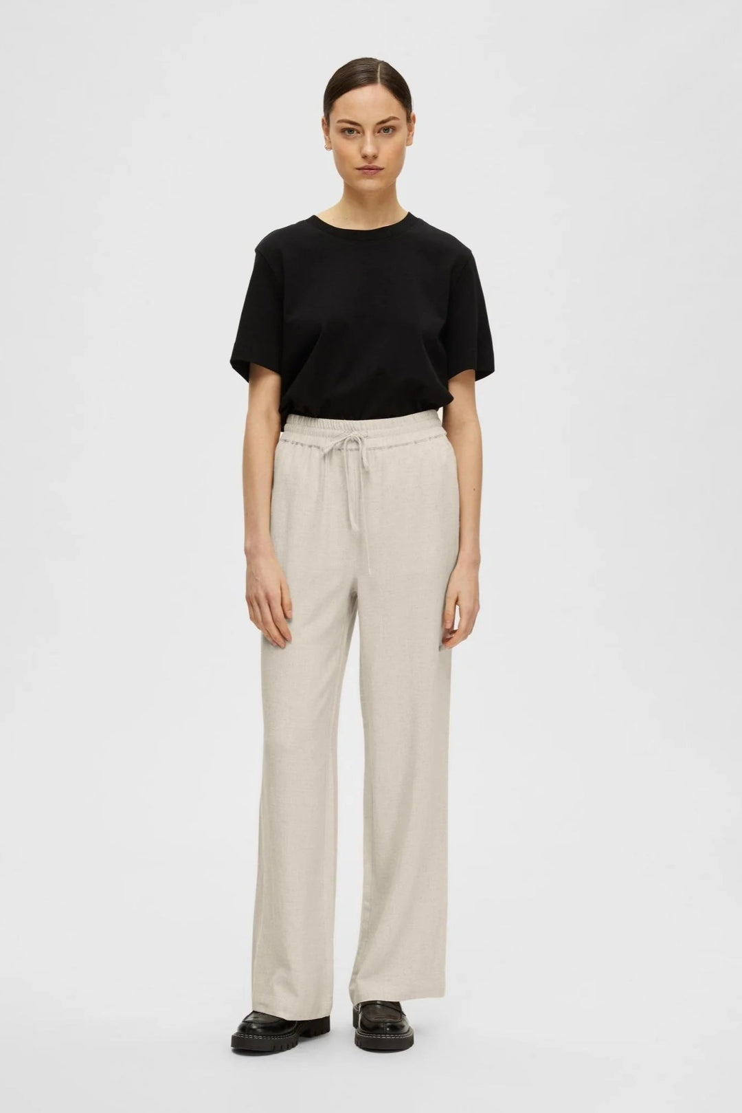 Viva - Gulia Hw Long Linen Pant Sandshell | Bukser | Smuk - Dameklær på nett