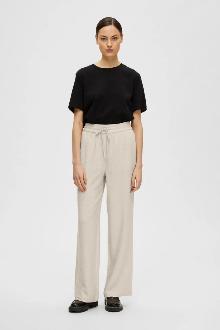 Viva - Gulia Hw Long Linen Pant Sandshell | Bukser | Smuk - Dameklær på nett