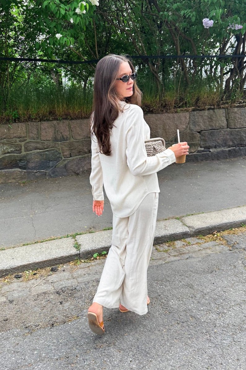 Viva - Gulia Hw Long Linen Pant Sandshell | Bukser | Smuk - Dameklær på nett