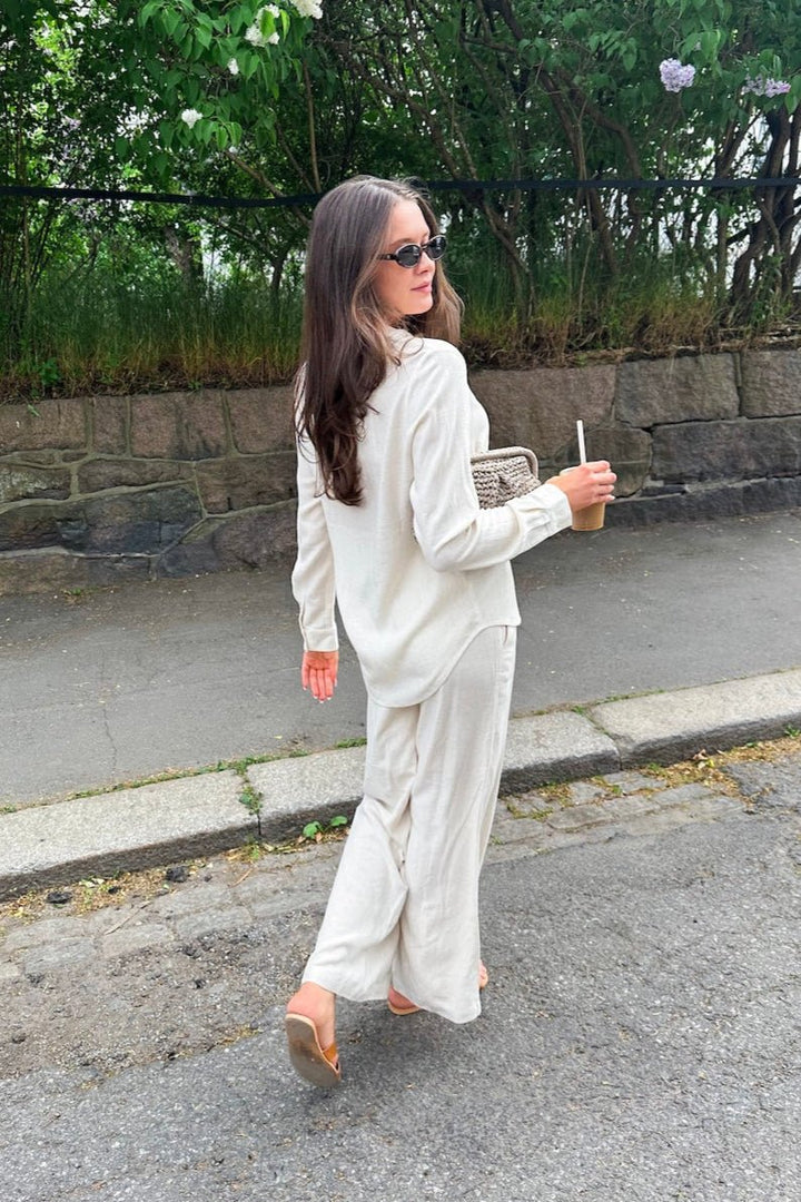 Viva - Gulia Hw Long Linen Pant Sandshell | Bukser | Smuk - Dameklær på nett