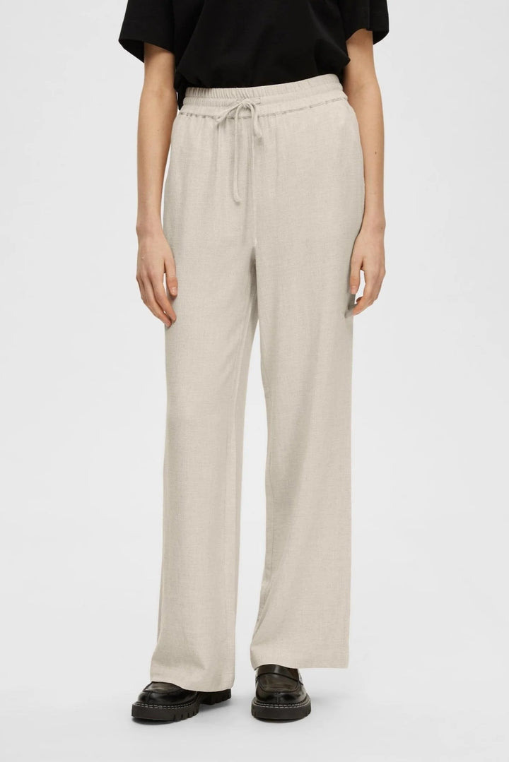 Viva - Gulia Hw Long Linen Pant Sandshell | Bukser | Smuk - Dameklær på nett