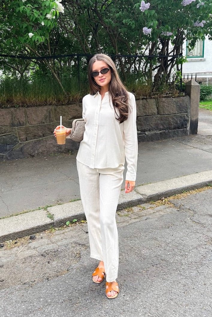 Viva - Gulia Hw Long Linen Pant Sandshell | Bukser | Smuk - Dameklær på nett