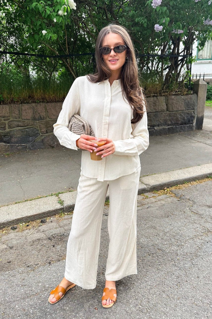 Viva - Gulia Hw Long Linen Pant Sandshell | Bukser | Smuk - Dameklær på nett