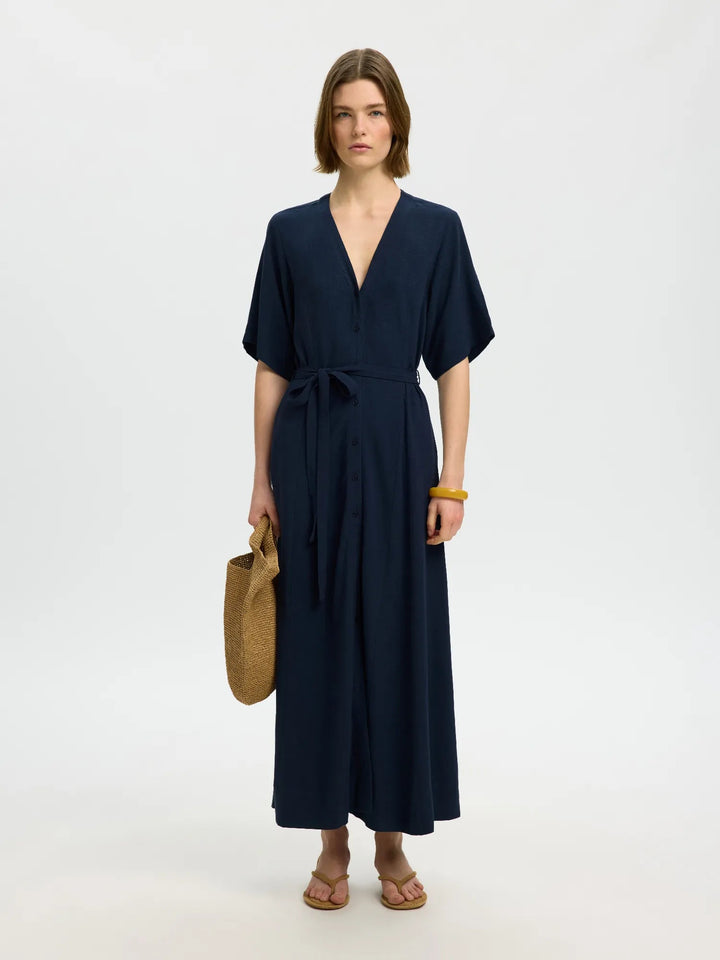 Viva Regular Linen Blend Dress Dark Sapphire | Kjoler | Smuk