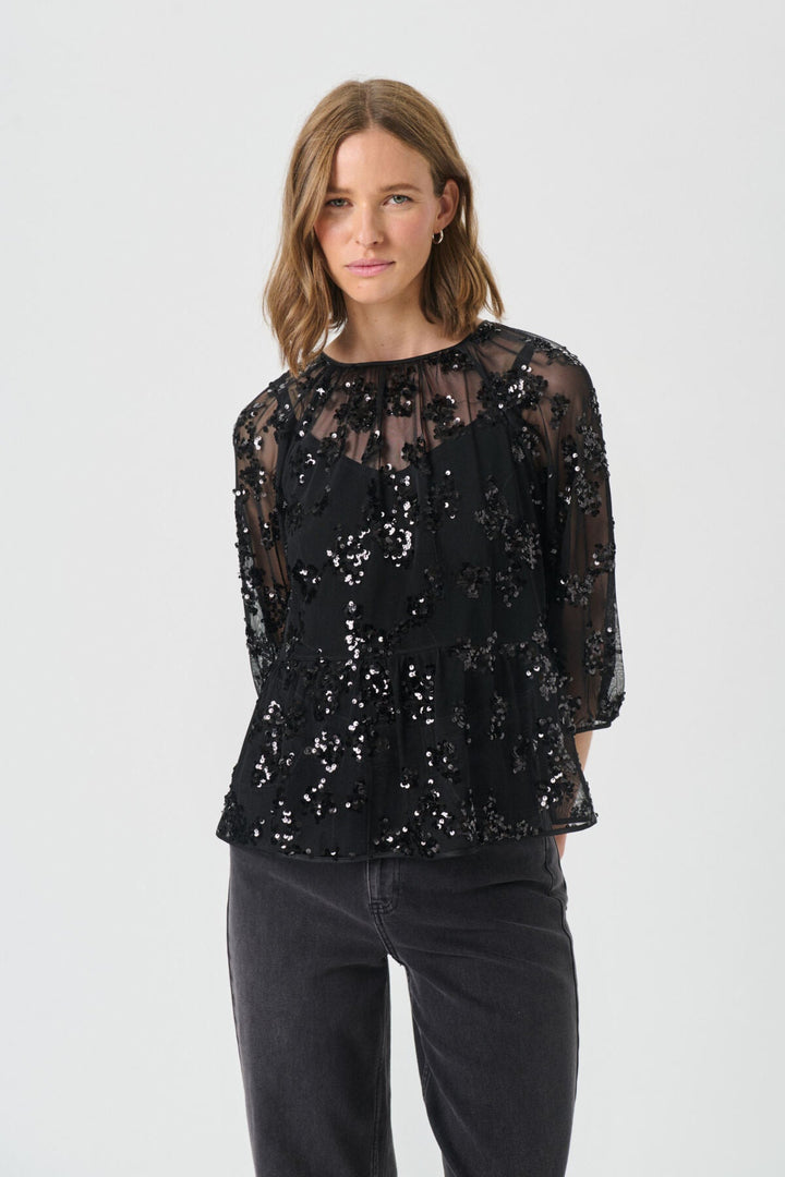Vivan Blouse Black Sequins On Mesh | Skjorter og bluser | Smuk - Dameklær på nett