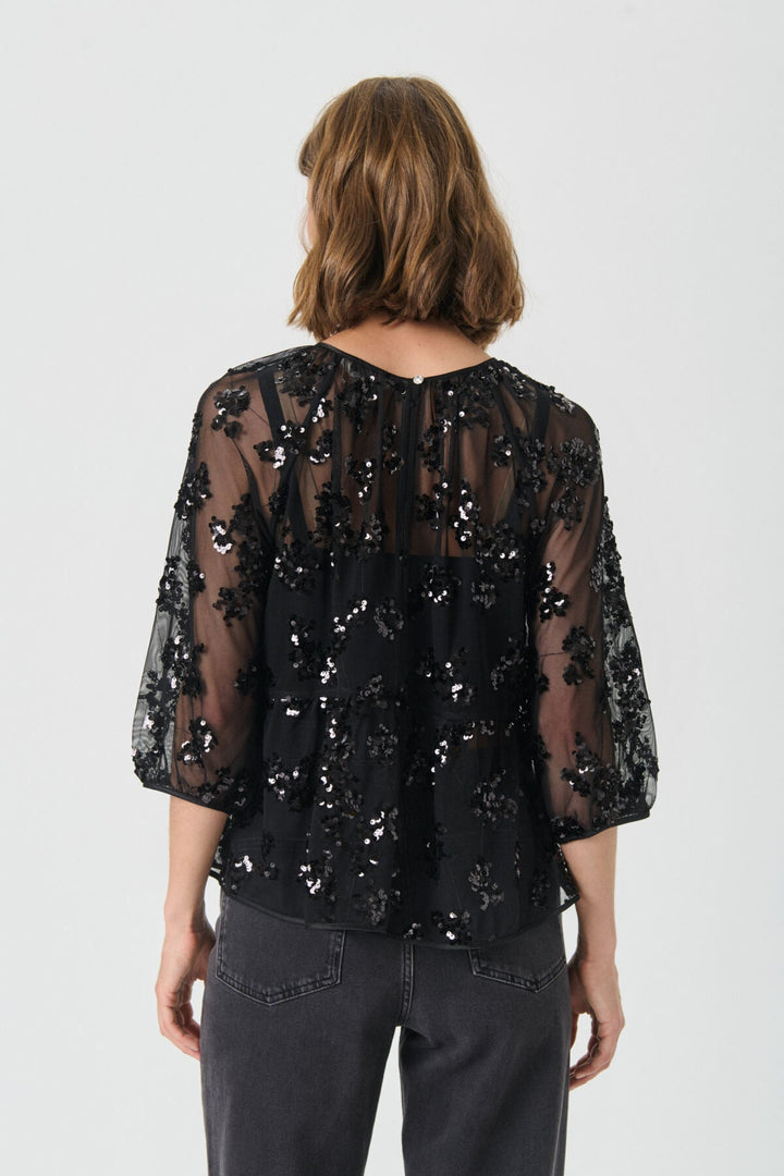 Vivan Blouse Black Sequins On Mesh | Skjorter og bluser | Smuk - Dameklær på nett
