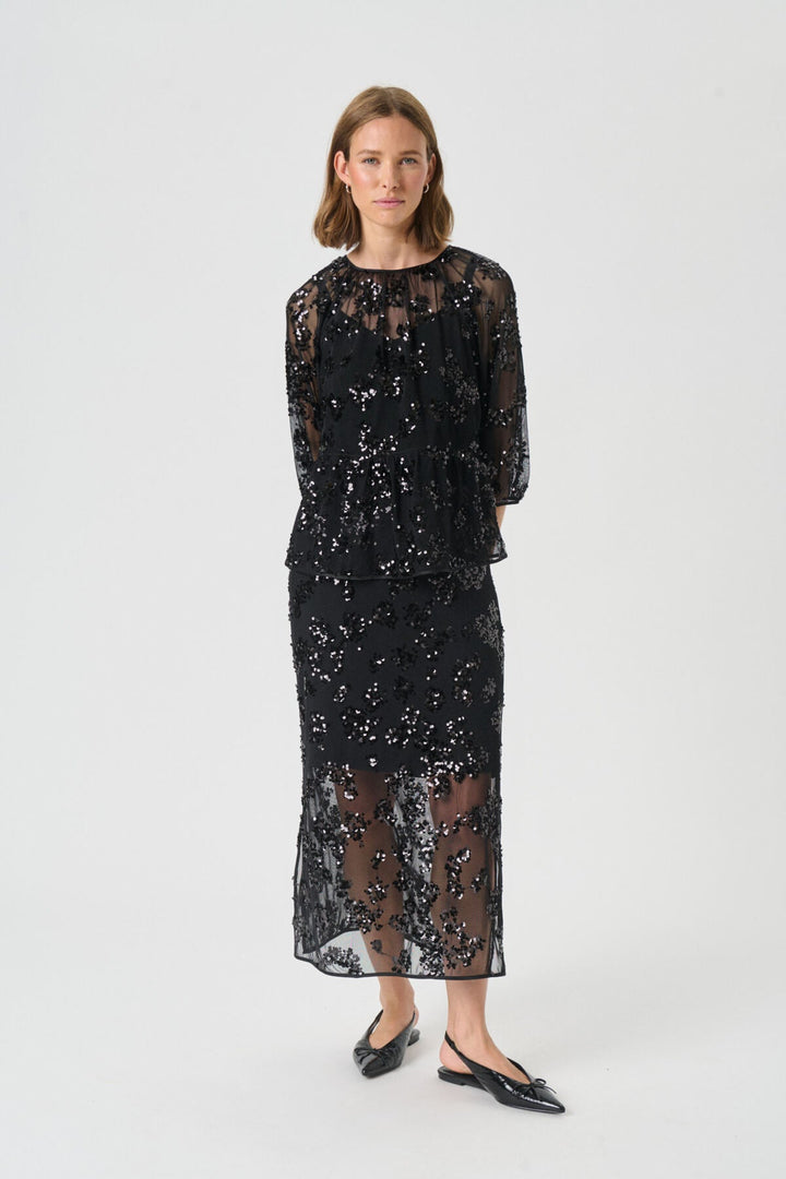 Vivan Blouse Black Sequins On Mesh | Skjorter og bluser | Smuk - Dameklær på nett