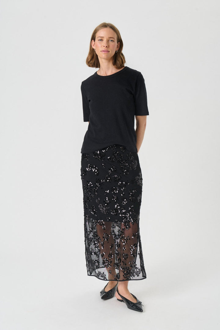 Vivika Skirt Black Sequins On Mesh | Skjørt | Smuk - Dameklær på nett