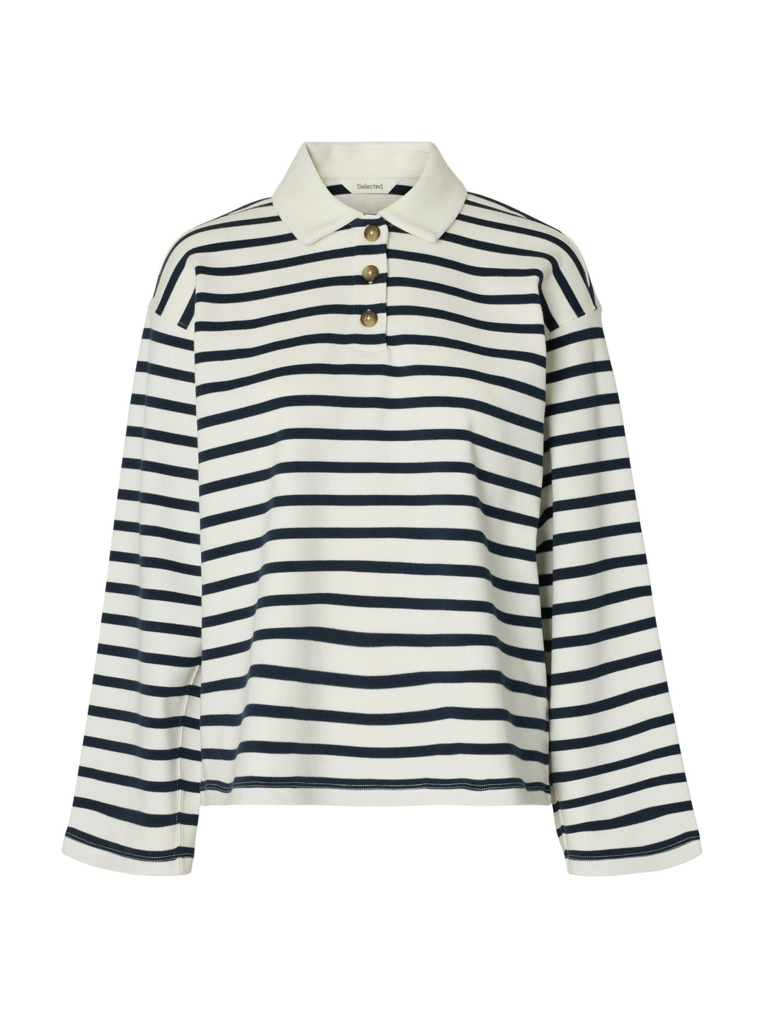 Wada Ls Stripe Collar Top Dark Sapphire Snow White | Topper | Smuk